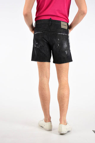 Stretch Denim Bermuda with Distressed Effect