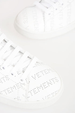 Leather Sneakers with All-Over Perforated Logo