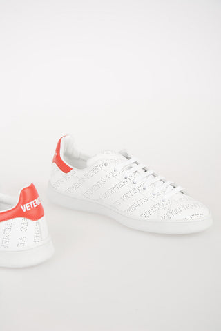 Leather Sneakers with All-Over Perforated Logo
