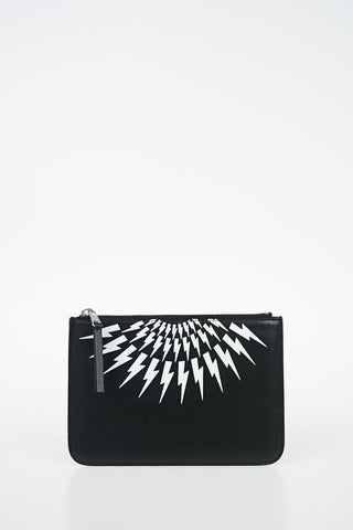 Contrasting Printed Leather Pouch with Zip Closure
