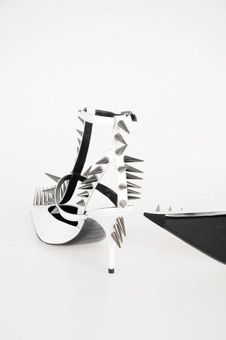 가죽 스터드 샌들 8cm 굽