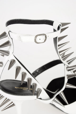 가죽 스터드 샌들 8cm 굽