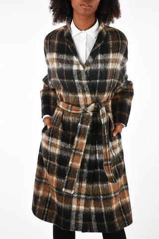 Wool Double-breasted Coat with Check Pattern