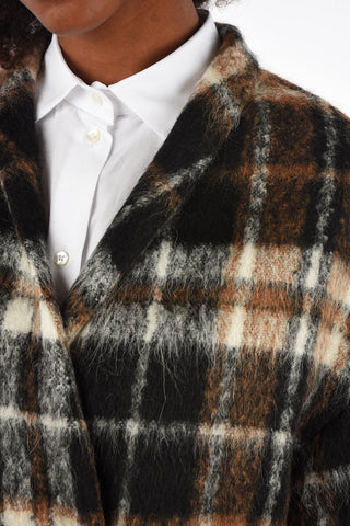 Wool Double-breasted Coat with Check Pattern