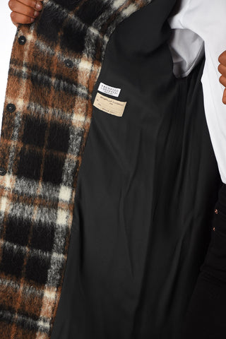 Wool Double-breasted Coat with Check Pattern