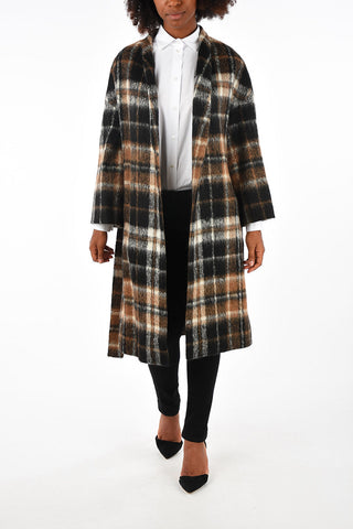 Wool Double-breasted Coat with Check Pattern