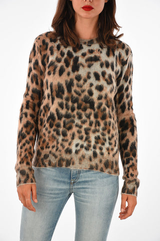 Crew Neck Mohair Blend Sweater with Animal Pattern