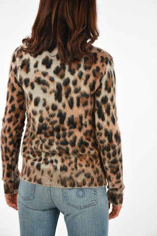 Crew Neck Mohair Blend Sweater with Animal Pattern