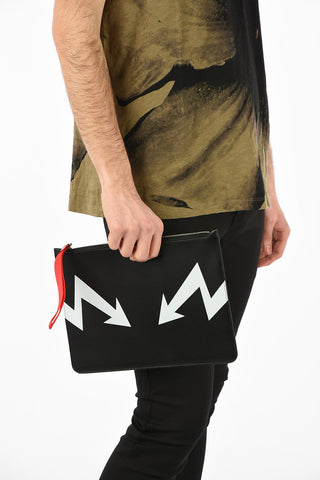 Leather ARROWS BOLT PRINT SIMPLE LARGE ZIPPED POUCH pochette
