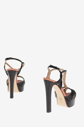 Leather T-Strap Sandals Heel 13cm