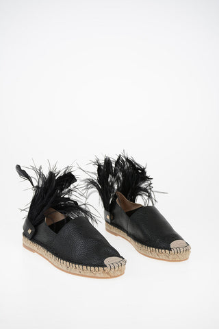 GARAVANI Leather Espadrilles with Feathers Application