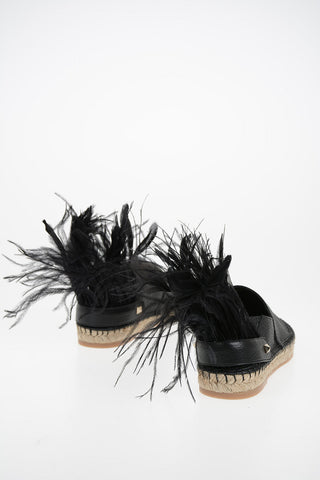 GARAVANI Leather Espadrilles with Feathers Application