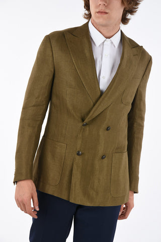 Silk and Linen peak lapel GATE double-breasted blazer