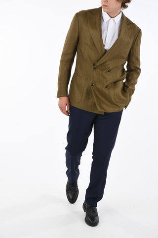 Silk and Linen peak lapel GATE double-breasted blazer