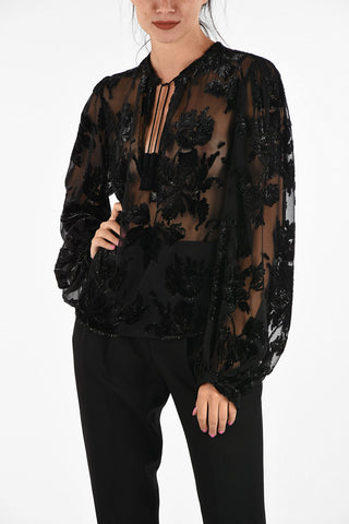 Embroidered Blouse with Tassels