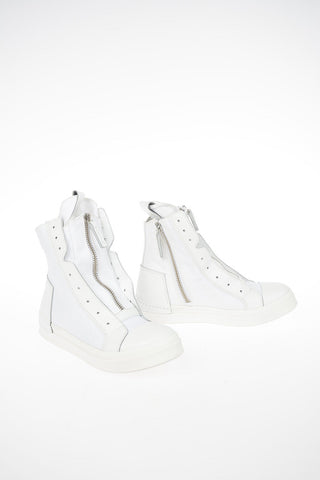 Leather and Fabric High-Top Sneakers