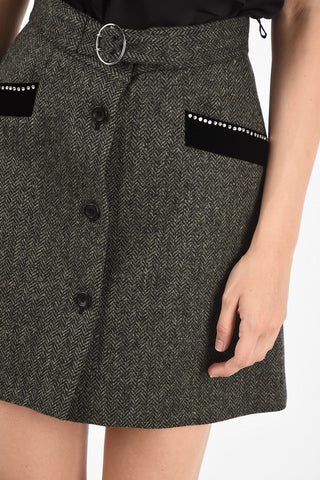 plain herringbone mini a-line skirt