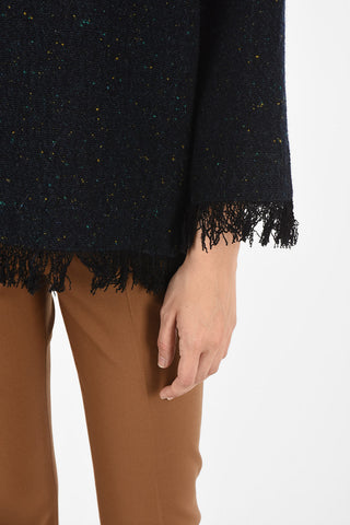 bateau neckline fringed sweater