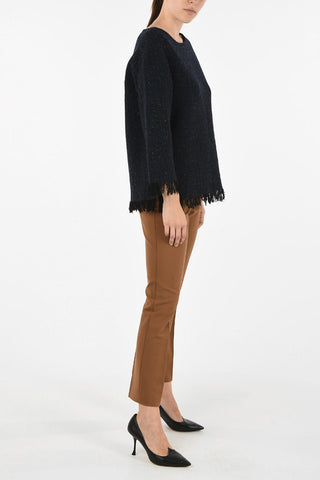 bateau neckline fringed sweater