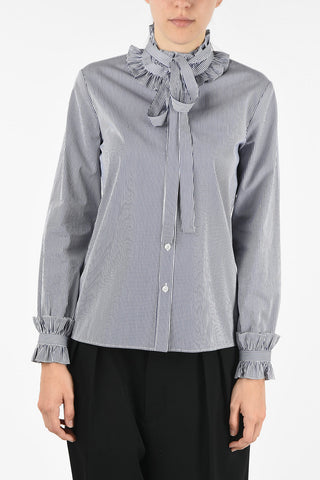 awning striped ruffle collar blouse