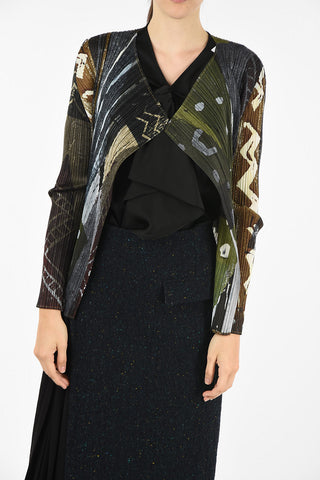 PLEATS PLEASE abstract print cardigan