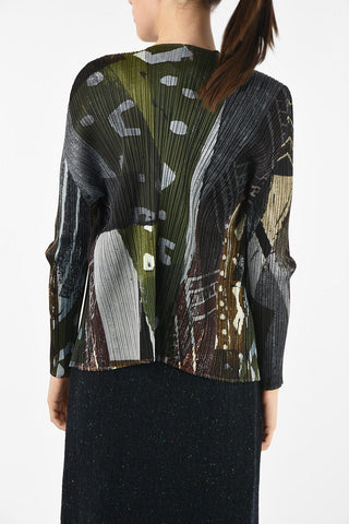 PLEATS PLEASE abstract print cardigan