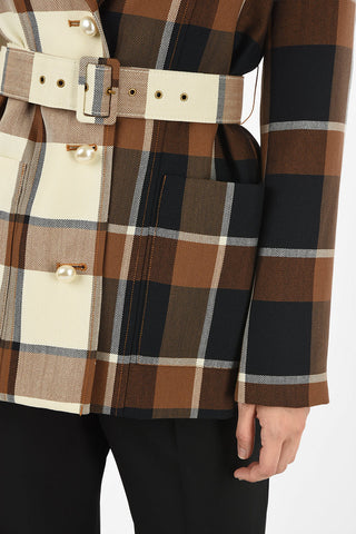 giacca gingham check con cintura