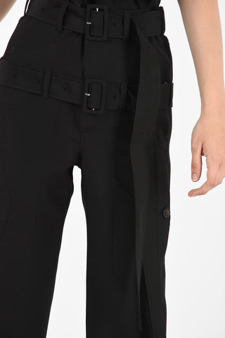 pantalone capri a vita alta con cintura