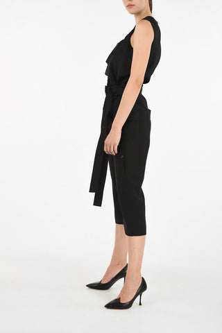 pantalone capri a vita alta con cintura
