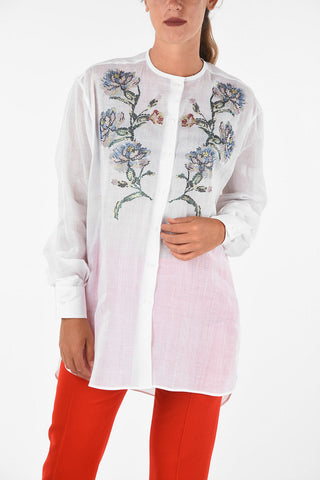 blusa ricamo in perline collo coreana