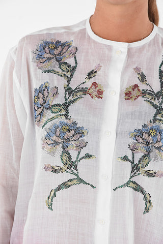 blusa ricamo in perline collo coreana