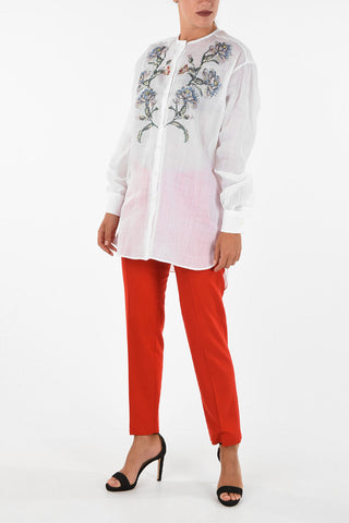 blusa ricamo in perline collo coreana