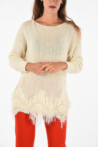 fringed and crochet cashmere sweater