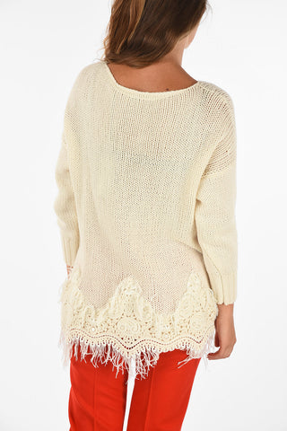 fringed and crochet cashmere sweater