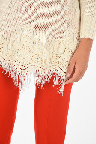 fringed and crochet cashmere sweater