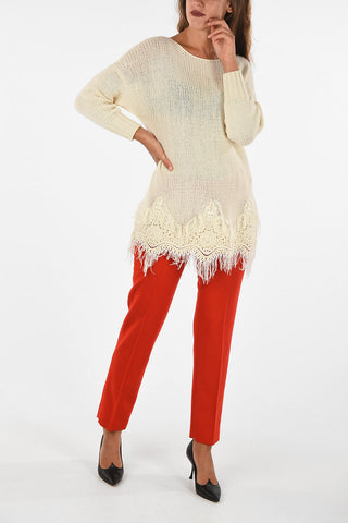 fringed and crochet cashmere sweater