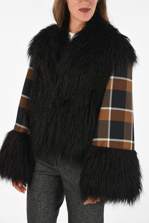 faux fur hopsack coat