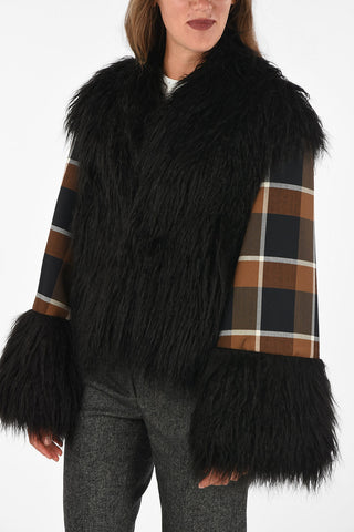 faux fur hopsack coat