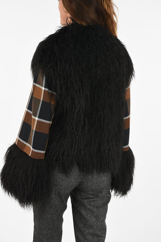 faux fur hopsack coat