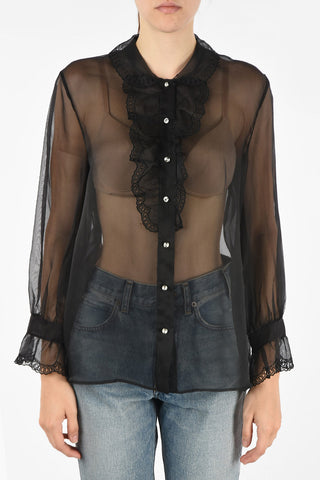 blusa in organza con bottoni gioiello