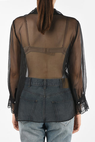 blusa in organza con bottoni gioiello