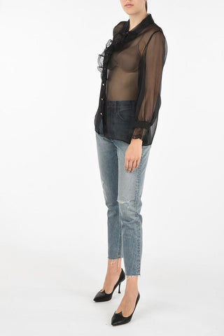 blusa in organza con bottoni gioiello