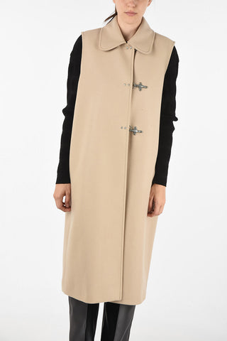 Longline length sleeveless balmacaan coat