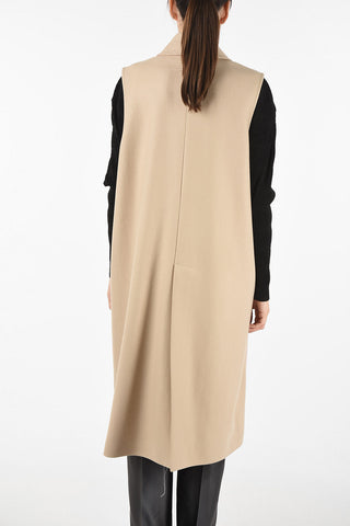 Longline length sleeveless balmacaan coat