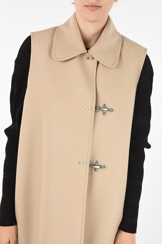 Longline length sleeveless balmacaan coat