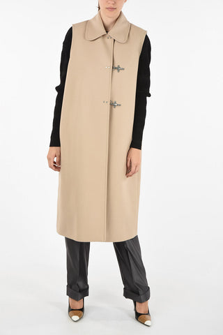 Longline length sleeveless balmacaan coat