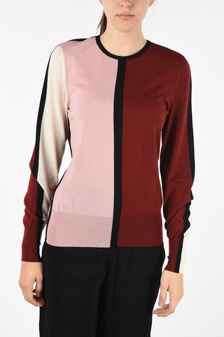 two-tone virgin wool crew-neck sweater