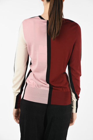 two-tone virgin wool crew-neck sweater