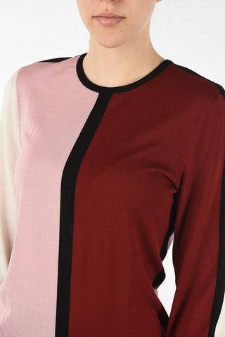two-tone virgin wool crew-neck sweater