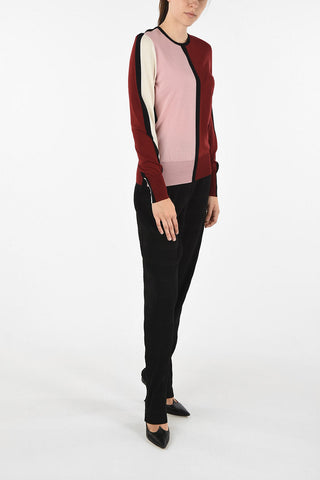 two-tone virgin wool crew-neck sweater